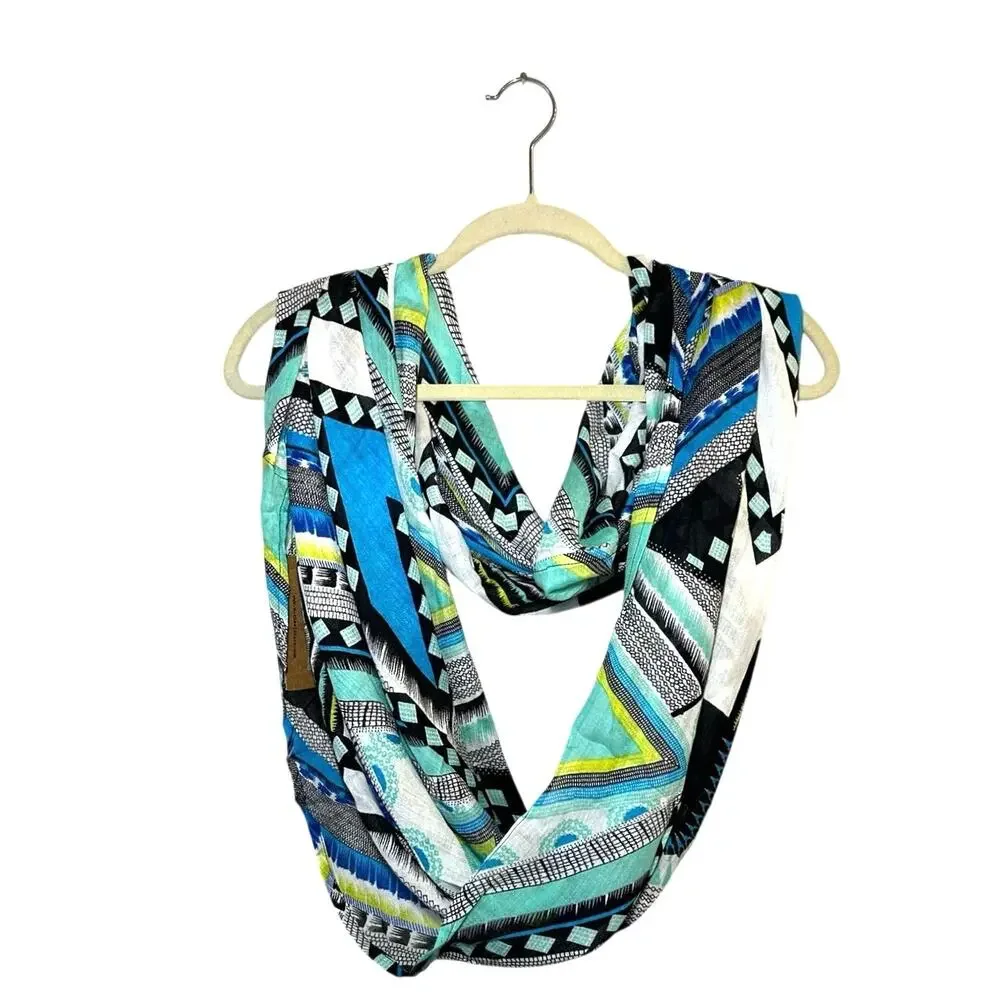 Michael Stars Eternity Infinity Drawn on Angle Scarf Geometric Blue NWT Boho